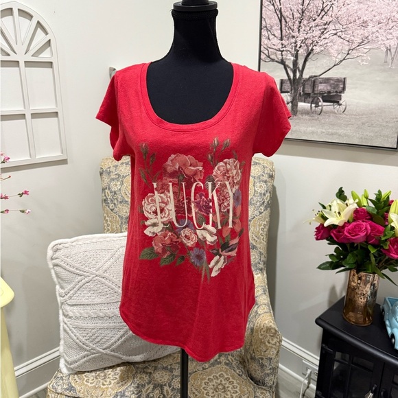 Lucky Brand Red Graphic Short Sleeve Tee - Picture 1 of 7